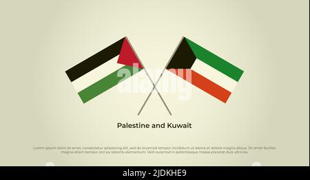 Bandiere incrociate di Palestina e Kuwait. Colori ufficiali. Proporzione corretta Illustrazione Vettoriale