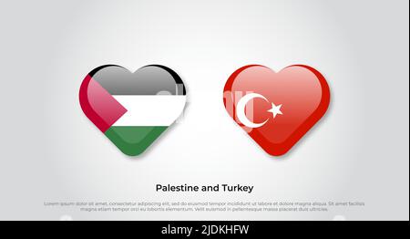 Amore Palestina e Turchia simbolo. Icona allarme cardiaco. Illustrazione vettoriale Illustrazione Vettoriale