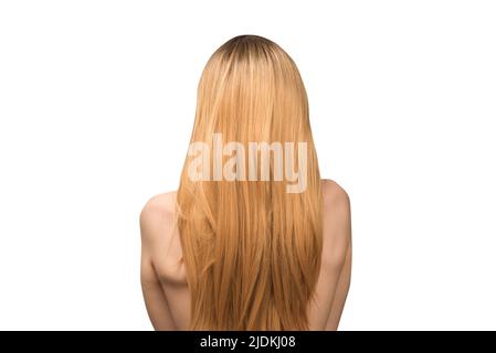 Donna retro, bella donna con capelli ombre isolato su sfondo bianco. Foto Stock