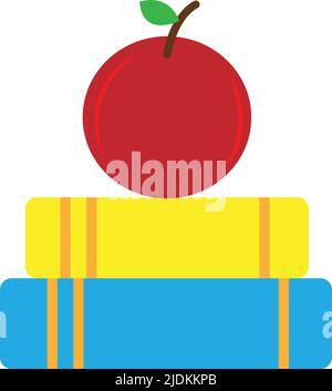 Libri con immagine vettoriale dell'icona di mela. Immagine del libro o clip art Illustrazione Vettoriale
