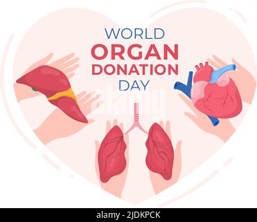 Giornata mondiale della donazione di organi con reni, cuore, polmoni, occhi o fegato per trapianto, salvataggio di vite e assistenza sanitaria in Flat Cartoon Illustrazione Illustrazione Vettoriale