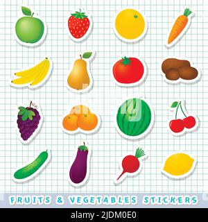 Set adesivi per frutta e verdura Illustrazione Vettoriale
