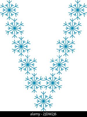 Lettera V da fiocchi di neve. Carattere festivo o decorazione per Capodanno e Natale Illustrazione Vettoriale