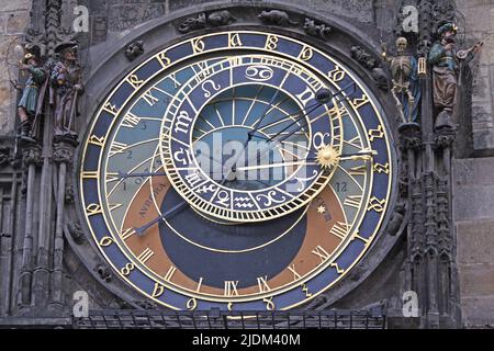 PRAGA, CECO - 23 APRILE 2012: Questo è il quadrante astronomico dell'Orologio astronomico medievale di Praga. Foto Stock