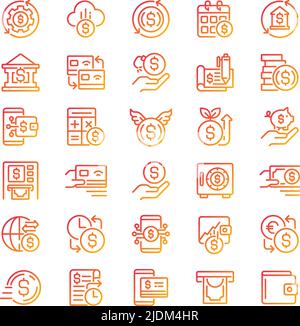 Money pixel Perfect gradient linear vector Icons set Illustrazione Vettoriale