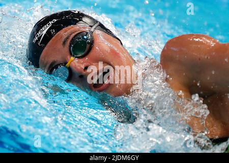 San Valentino Dumont belga ha ritratto durante il freestyle femminile 100m ai campionati del mondo di nuoto a Budapest, Ungheria, mercoledì 22 giugno 2022. I campionati mondiali FINA 19th 2022 si svolgono dal 18 giugno al 03 luglio. BELGA FOTO NIKOLA KRSTIC Foto Stock