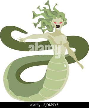 Personaggio vettoriale semi-piatto di creature mostruose con capelli serpenti Illustrazione Vettoriale