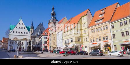 Panorama della storica piazza del mercato di Eisleben, Germania Foto Stock