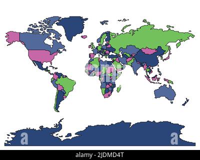 Mappa semplificata Smooth Border World Illustrazione Vettoriale