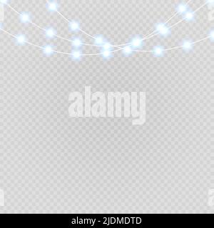 Set di ghirlande di blu, decorazioni di festa. Incandescente le luci di Natale isolato su sfondo trasparente. Luci blu Illustrazione Vettoriale