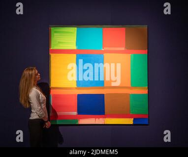 Christie’s, Londra, Regno Unito. 22 giugno 2022. 20th/21st Century Marc Chagall, Color of Life & London Evening Sales si svolge il 28 giugno 2022. Le attrazioni includono: Stanley Whitney (n. 1946), New York Sound, stima £400.000-600.000. Credit: Malcolm Park/Alamy Live News. Foto Stock