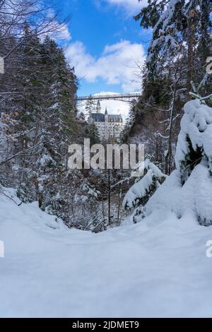 Marienbrucke con castello di Neuschwanstein in Baviera Germania Foto Stock