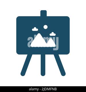 Pittura piatta blu scuro di alta qualità sull'icona del cavalletto. Pittogramma, tecnologia, oggetto. Utile per siti Web, banner, biglietti d'auguri, app e social Foto Stock