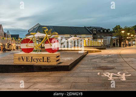 Bici con le ruote nelle farine danesi, giro di marcatura rossa e bianca della francia a Vejle, Danimarca, giugno 13, Foto Stock