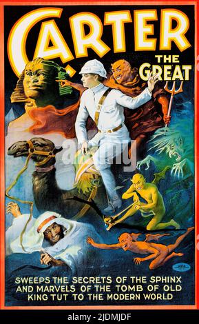 Vintage 1920s Magician Poster for - carter il Grande, sweep i segreti della Sfinge e le meraviglie della Tomba del Vecchio Re Tut al moderno [c.1920 Foto Stock