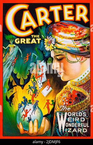 Vintage 1920s Magician Poster for carter The Great - The Worlds Wonderful Wonderful Wizard Foto Stock