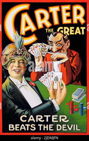 Carter il Grande - Poster Magiciano 1920s- carter batte il Diavolo Foto Stock