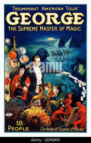 Vintage 1920s George The Magician Poster - Tour Trionfante Americano Foto Stock