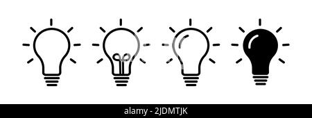 Icone vettoriali della lampadina icona della lampada. Illuminazione simbolo della luce elettrica. Logo o segno di idea. Illustrazione Vettoriale