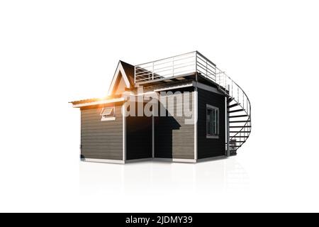 Casa con luce solare isolato su sfondo bianco. Foto Stock