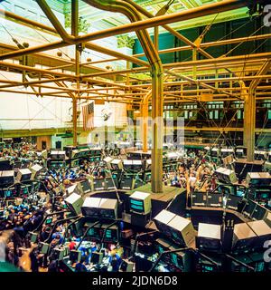 New York 1980s, NYSE, Borsa Interior, trading floor Overview, distretto finanziario, Manhattan, New York City, NY, NYC, USA, Foto Stock