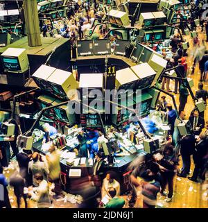 New York 1980s, NYSE, Borsa Interior, trading floor Overview, distretto finanziario, Manhattan, New York City, NY, NYC, USA, Foto Stock