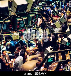 New York 1980s, NYSE, Borsa Interior, trading floor Overview, distretto finanziario, Manhattan, New York City, NY, NYC, USA, Foto Stock