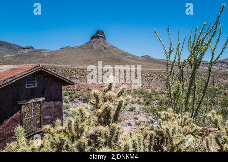 Vista dal distributore di benzina Cool Springs sulla Route 66 attraverso il deserto di Mojave Foto Stock