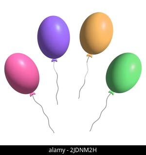 3d palloncini colorati. Palloni volanti con corda. Design per anniversario, festa di compleanno. Illustrazione vettoriale Illustrazione Vettoriale