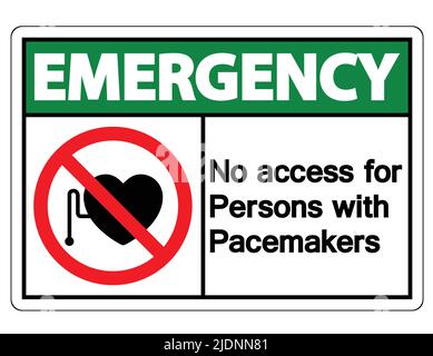 Emergenza Nessun accesso per le persone con simbolo pacemaker segno isolato su sfondo bianco, illustrazione vettoriale Illustrazione Vettoriale