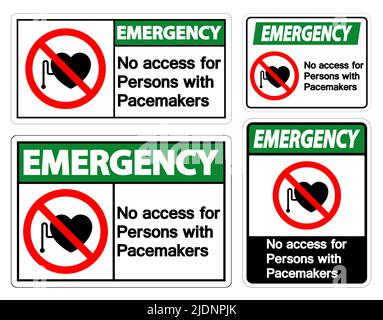 Emergenza Nessun accesso per le persone con simbolo pacemaker su sfondo bianco Illustrazione Vettoriale