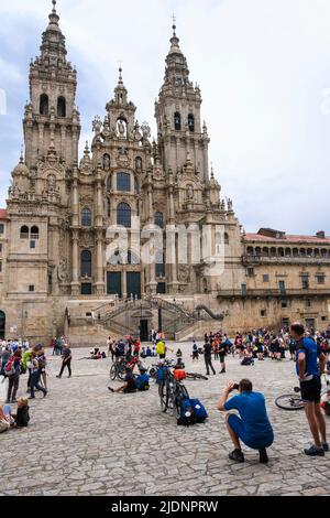 Spagna, Santiago de Compostela, Galizia. Facciata ovest della Cattedrale di Santiago de Compostela. Foto Stock