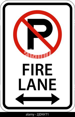 No Parking Fire Lane Double Arrow Sign on White background Illustrazione Vettoriale