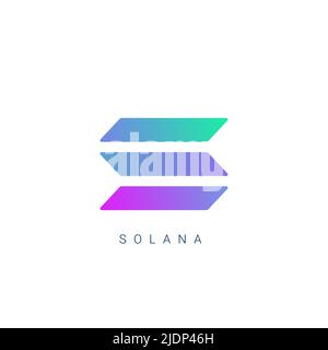 Icona della moneta con il logo Solana. Icona del vettore token di criptovaluta solana isolata. Banco cripto catena Sol blockchain. Illustrazione Vettoriale