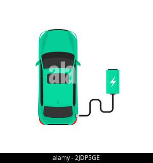 Vista dall'alto del caricabatteria per auto elettrico. Icona del vettore di ricarica dell'auto ibrida a batteria Illustrazione Vettoriale