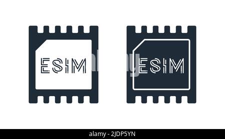 Icona di concetto della scheda chip eSIM. Concetto intelligente della tecnologia mobile cellulare della scheda sim integrata Illustrazione Vettoriale