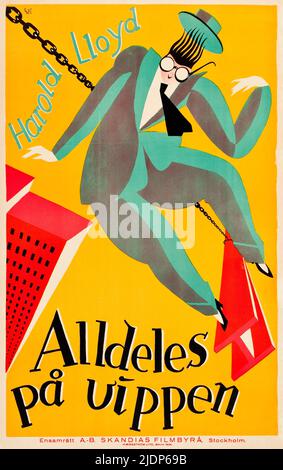 Harold Lloyd in sicurezza Last! - Alldeles på vippen (Skandias, 1924). Poster del film svedese. Foto Stock