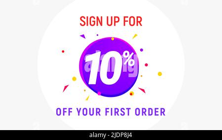 Codice coupon sconto segno in su offerta pubblicitaria. Sconto promozione tag flyer 10% di sconto promozione Illustrazione Vettoriale