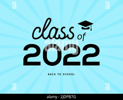 Classe 2022 certificato font School laureato senior Hat Education. Classe di design di poster per striscioni 2022 Illustrazione Vettoriale
