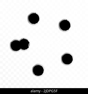 Sparare il segno di gocciolamento del foro bullet. Fucile a percussione, punto di attacco del foro bullet su trasparente. Illustrazione Vettoriale