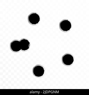 Sparare il segno di gocciolamento del foro bullet. Fucile a percussione, punto di attacco del foro bullet su trasparente. Illustrazione Vettoriale