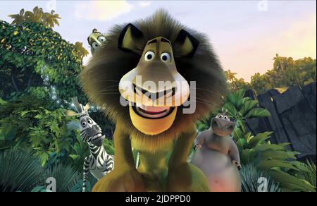 ZEBRA,GIRAFFE,LION,HIPPO, MADAGASCAR, 2005, Foto Stock