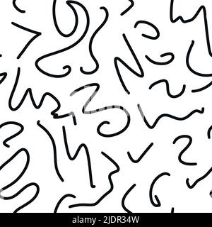 Disegno a mano senza giunture in bianco e nero astratto. Linee geometriche monocromatiche spirali curve a punti. Per un arredamento moderno e minimalista che avvolge carta da parati tessile Foto Stock