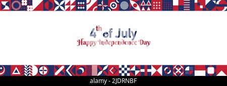 Felice 4th di luglio Abstract Independence Day sfondo Freedom Day annuale festa americana poster. Vettore banner intestazione sito Web orizzontale Illustrazione Vettoriale