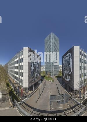 Francia. Parigi (75) Aprile 2020. Terza settimana di confino a causa dell'epidemia di Coronavirus. Veduta aerea dell'Università di Jussieu, campus principale della Foto Stock