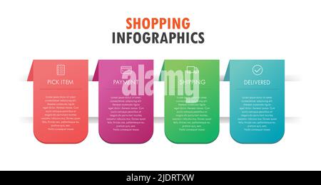 Shopping modello di infografica vettore quattro opzioni elementi grafici Illustrazione Vettoriale