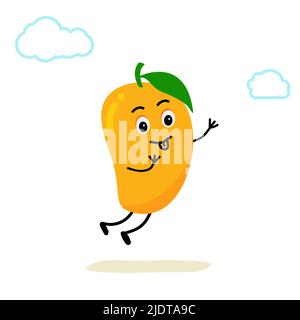 mango personaggio, frutta. Stile comico simpatico e divertente. Illustrazione vettoriale cartoon piatta isolata Illustrazione Vettoriale