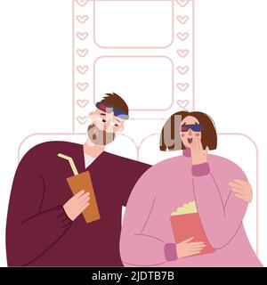 Coppia romantica che guarda un film del 3D al cinema. Una data romantica del film è un'ottima scelta per un giorno di San Valentino. Foto Stock