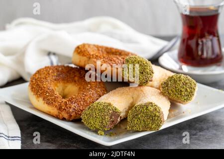 Assortimento di biscotti dolci. Specialità della cucina turca. Primo piano Foto Stock