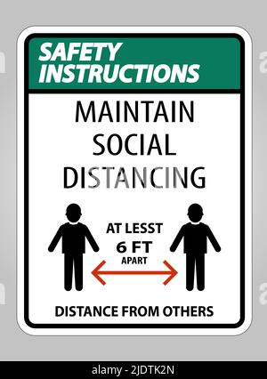 Istruzioni di sicurezza mantenere Social Distancing almeno 6 ft Sign on White background,Vector Illustration EPS.10 Illustrazione Vettoriale